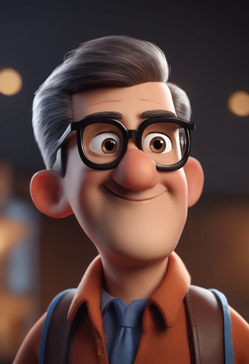 Cartoon character of a man with black glasses and a blue shirt, animation character, Caractere estilizado, animation style rendering, 3D estilizado, Arnold Maya render, 3 d render stylized, toon render keyshot, Personagem 3D, Personagem 3D, 3d rendering stylized, 3 d character render, personagem de desenho animado, Personagem de close up, Pose de personagem, (Estilo Pixar) (master part:1.2) (Bokeh) (best quality) (pele detalhada) (textura detalhada) (8k) (argila) (Cinematic lighting) (foco nítido
