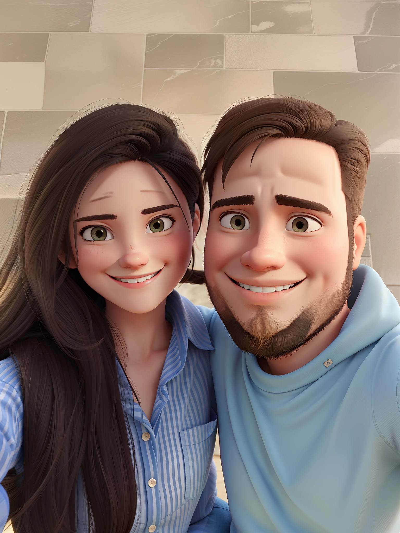Hugging couple smiling at a selfi