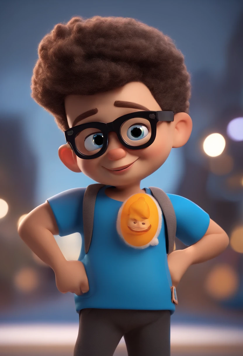 Cartoon character of a man wearing black glasses and a blue shirt, um personagem animado, Caractere estilizado, animation style rendering, 3D estilizado, Arnold Maya render, 3 d render stylized, toon render keyshot, Personagem 3D, Personagem 3D, 3d rendering stylized, 3 d character render, personagem de desenho animado, Personagem de close up, Pose de personagem, (Estilo Pixar) (master part:1.2) (Bokeh) (best quality) (pele detalhada) (textura detalhada) (8k) (argila) (Cinematic lighting) (foco nítido,Senta e vaza a parte superior do corpo