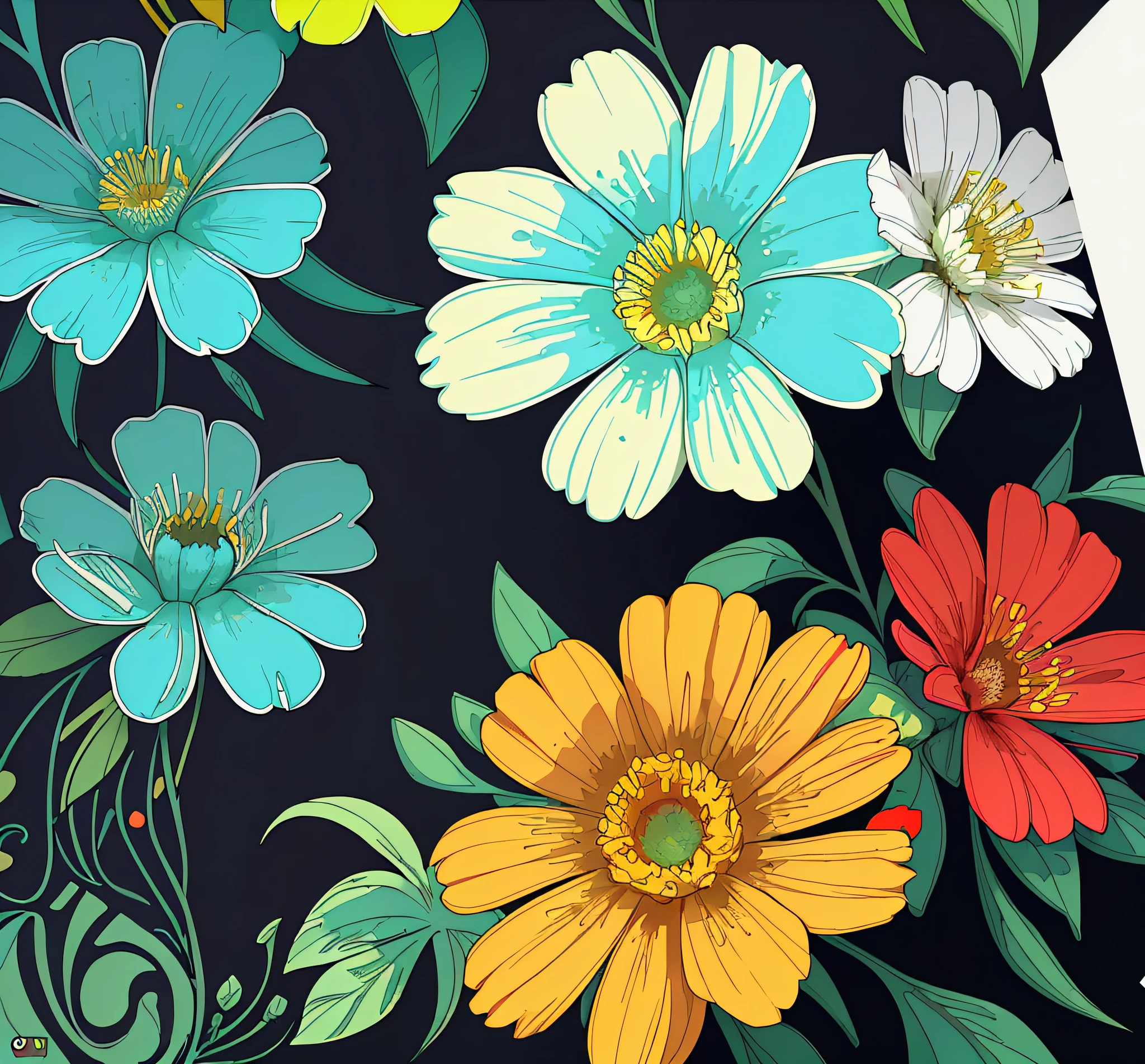 Clear lines，Colorful，Quad continuous mode，Floral illustration，Floral，Print illustrations，Graphic illustration，Colorful flowers，Four-channel continuous mode，Graphic design，Ultra-clear