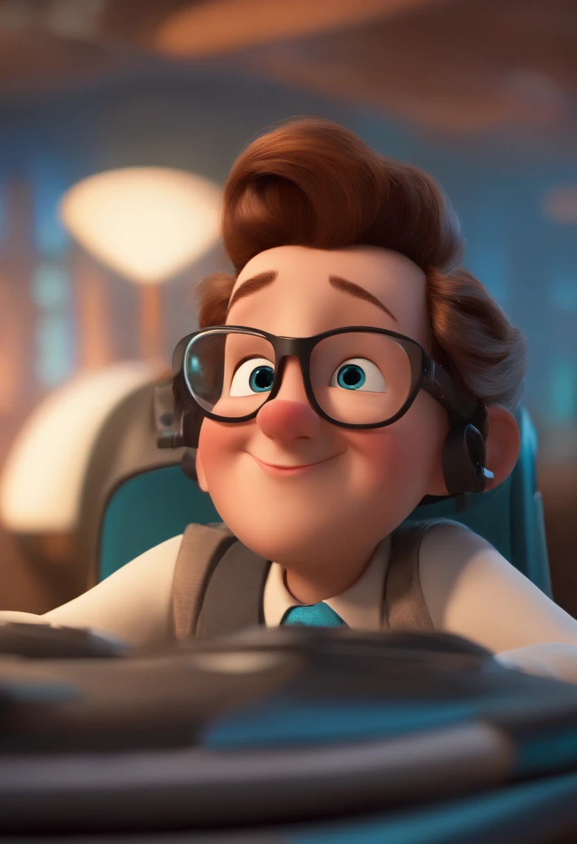 A futuristic yet realistic dream architect, inspired by Pixar animation, up close. The character takes center stage with captivating facial expressions, offering a touch of unreality.