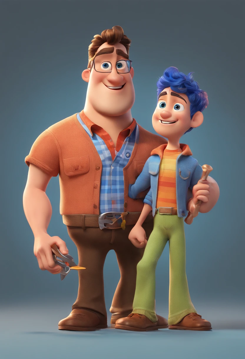 Estilo Pixar: The grown man is holding a naked blue-eyed boy and in his other hand he is holding a pair of scissors and is trying to cut off the boy's testicles,3D Poster,Disney