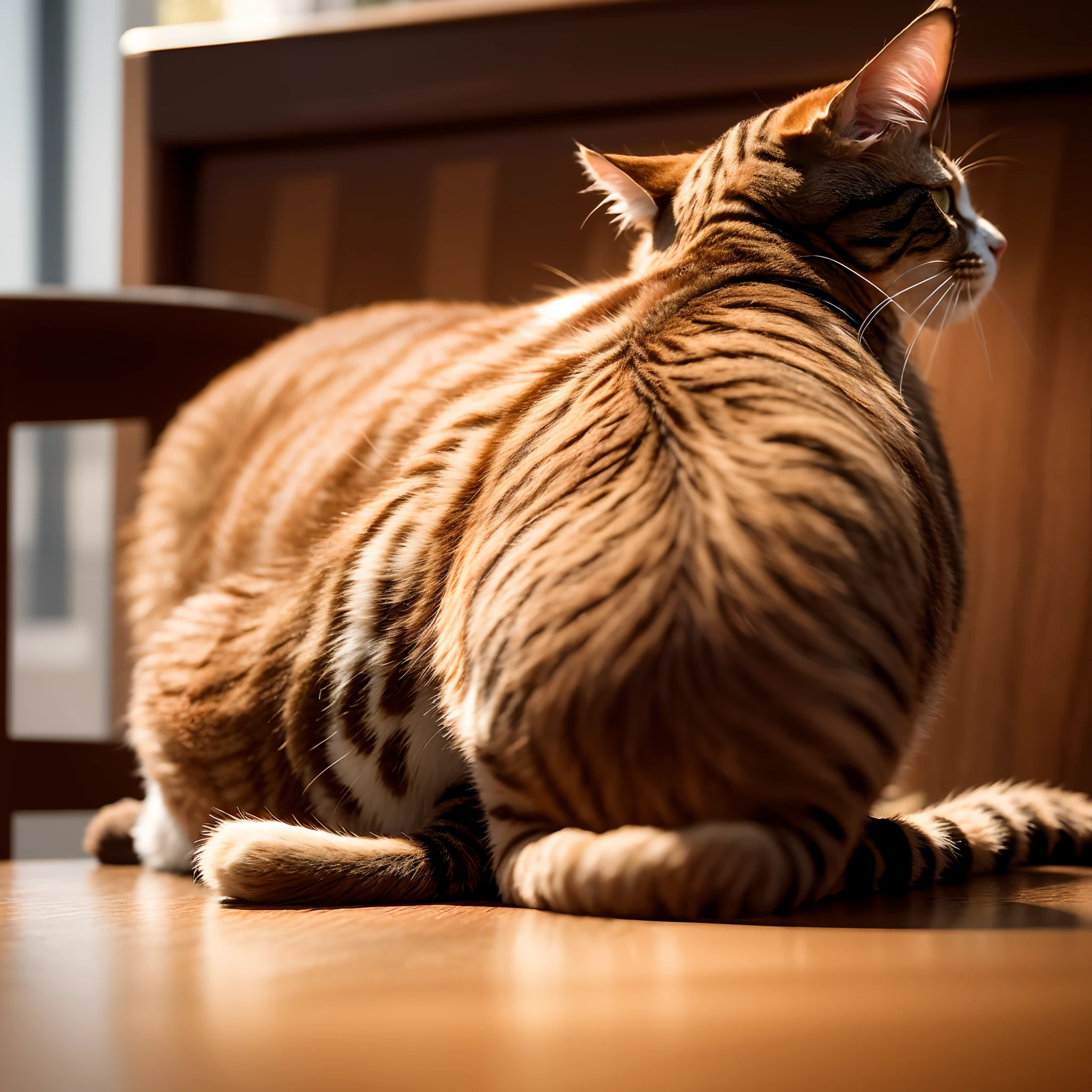 Background with: Inside a stylish café
Characteristics of cats: Attractive back view with buttocks and tail
1
Characteristics of coffee: Coffee-colored brown color inspired by a location in nature
1
scene: Quiet hours in the morning
atmosphere: Cat relaxing and enjoying coffee