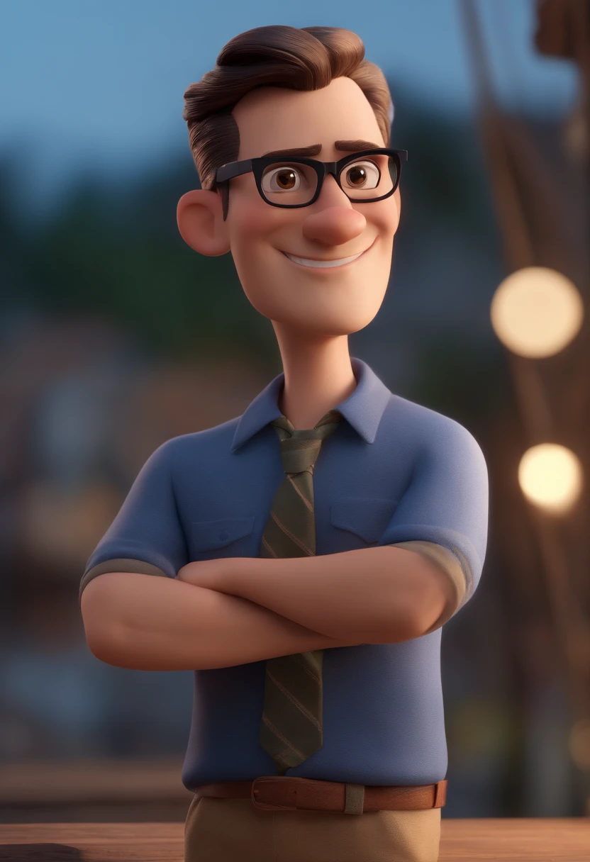 Cartoon character of a man with black glasses and a blue shirt, animation character, Caractere estilizado, animation style rendering, 3D estilizado, Arnold Maya render, 3 d render stylized, toon render keyshot, Personagem 3D, Personagem 3D, 3d rendering stylized, 3 d character render, personagem de desenho animado, Personagem de close up, Pose de personagem,  (Estilo Pixar) (master part:1.2) (Bokeh) (best quality) (pele detalhada) (textura detalhada) (8k) (argila) (Cinematic lighting) (foco nítido
