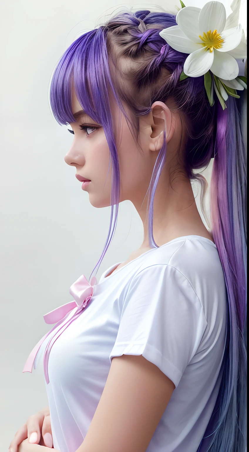 Arafed woman with purple hair and a flower in her hair - SeaArt AI