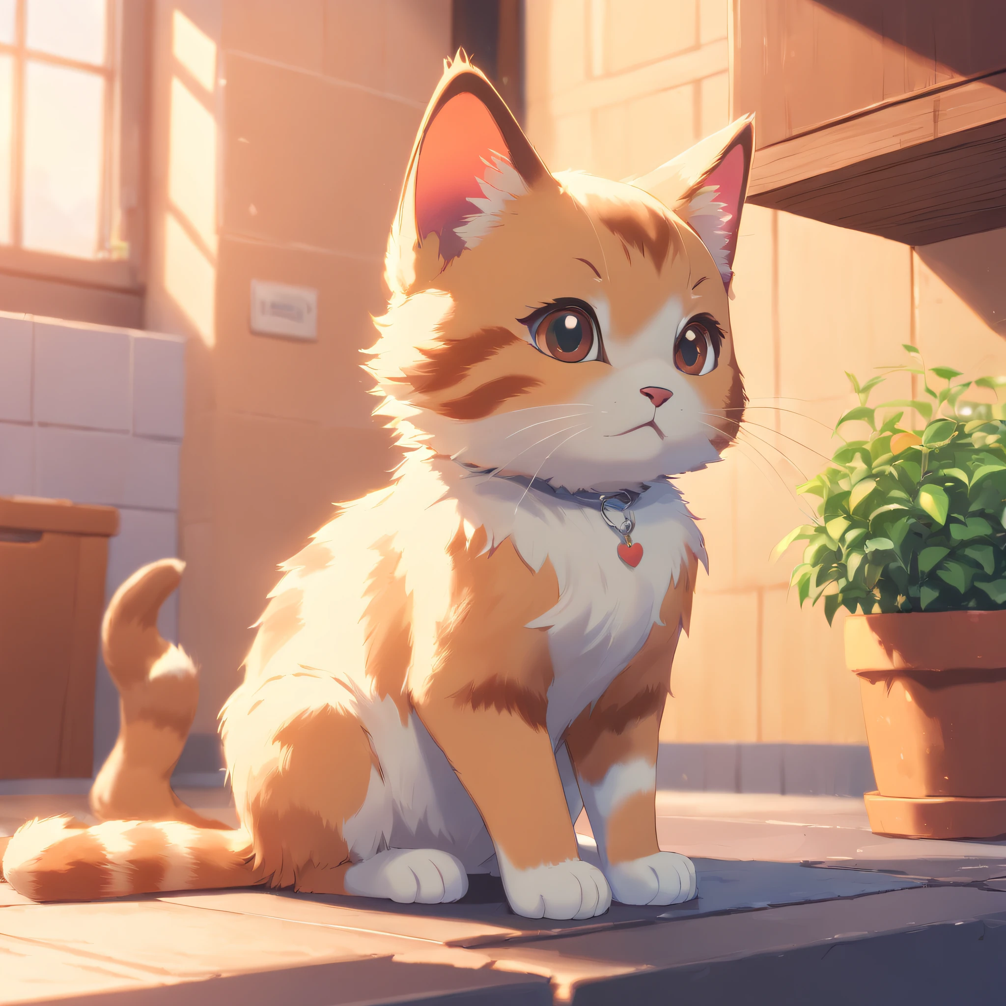 Little cute isometric cat emoji, Tuxedo jack, calico cat, hairy pubic，Cute big breasts, Pet shop background, soft and muted colors, 3d icon clay rendering, Spring: 120mm, 3D blender rendering, trending on polycount, modular constructivism, Orange background, physically-based renderingt, The kitten in the middle raised her hand