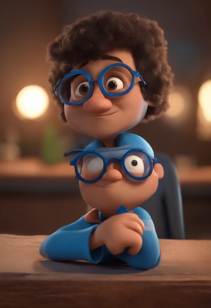 Cartoon character of a man with black glasses and a blue shirt, animation character, Caractere estilizado, animation style rendering, 3D estilizado, Arnold Maya render, 3 d render stylized, toon render keyshot, Personagem 3D, Personagem 3D, 3d rendering stylized, 3 d character render, personagem de desenho animado, Personagem de close up, Pose de personagem, (Estilo Pixar) (master part:1.2) (Bokeh) (best quality) (pele detalhada) (textura detalhada) (8k) (argila) (Cinematic lighting) (foco nítido