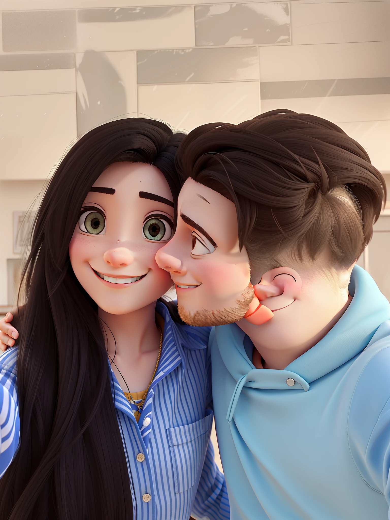 Hugging couple smiling at a selfi