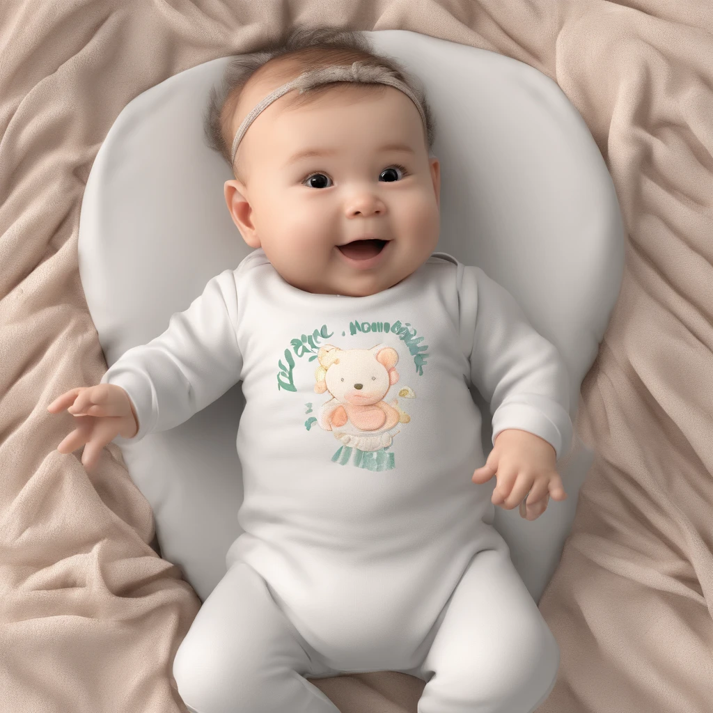 create a t shirt mock up, of a average looking 3  young european female kid with blond hair wearing a white t shirt in a boho styled childrens room, sitting on the floor and playing, make it look like a real human creases in the face, no filters, all natural looking human skin