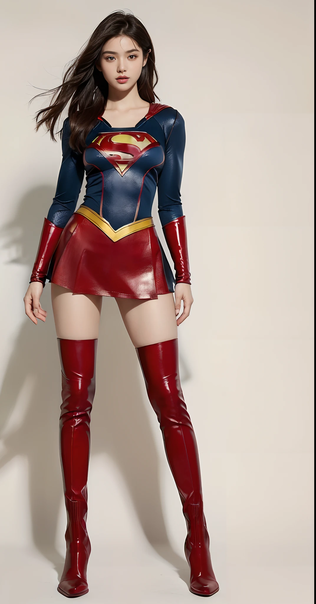 Beautiful girl fighting、japanes、Cute Beautiful Girl、(((Wear black tights on your beautiful legs.)))、(((beauty legs)))、(((Open thighs)))、((((Make the most of the original image)))、(((Supergirl Costume)))、(((Beautiful hair in a short cut)))、(((Injured)))、(((Feet must necessarily be worn with black tights)))、(((You need to wear red boots)))、((Top image quality、8K))、((top-quality、8K、​masterpiece:1.3))、(((Keep your background simple)))、Crisp focus:1.2、Beautiful woman with perfect body shape:1.4、Slender Abs:1.2、a wet body:1.5、Highly detailed facial and skin texture、8K、Keep your background simple