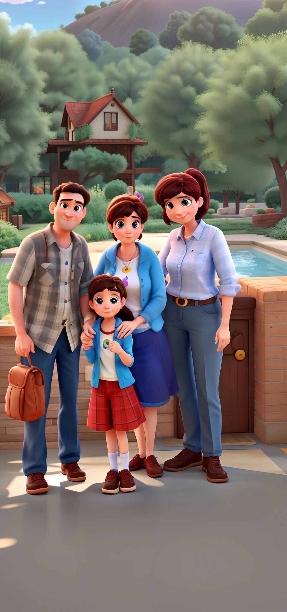 Father's Pixar-style family, mother and two daughters