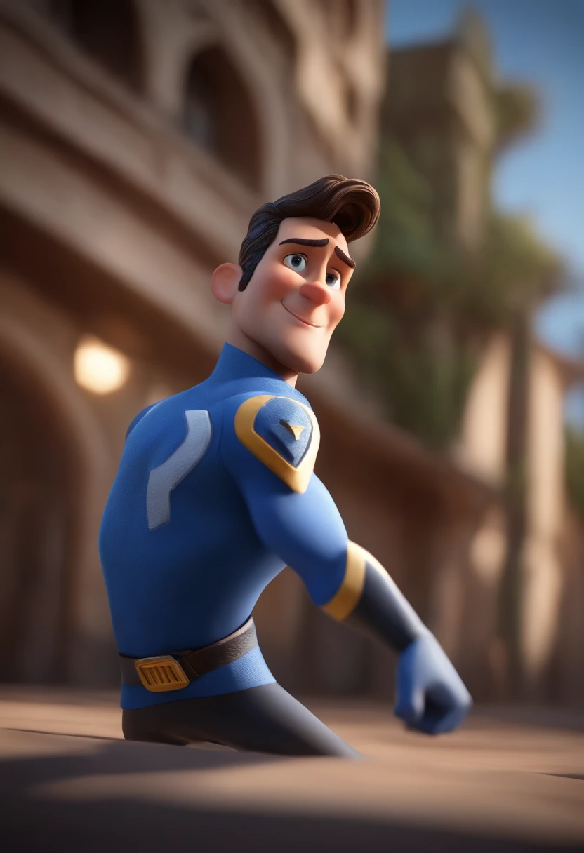 Personagem de desenho animado de um homem usando uma camisa azul, barba fechada, um personagem animado, Caractere estilizado, animation style rendering, 3D estilizado, Arnold Maya render, 3 d render stylized, toon render keyshot, Personagem 3D, Personagem 3D, 3d rendering stylized, 3 d character render, personagem de desenho animado, Personagem de close up, Pose de personagem, (Estilo Pixar) (master part:1.2) (Bokeh) (best quality) (pele detalhada) (textura detalhada) (8k) (argila) (Cinematic lighting) (foco nítido,Senta e vaza a parte superior do corpo