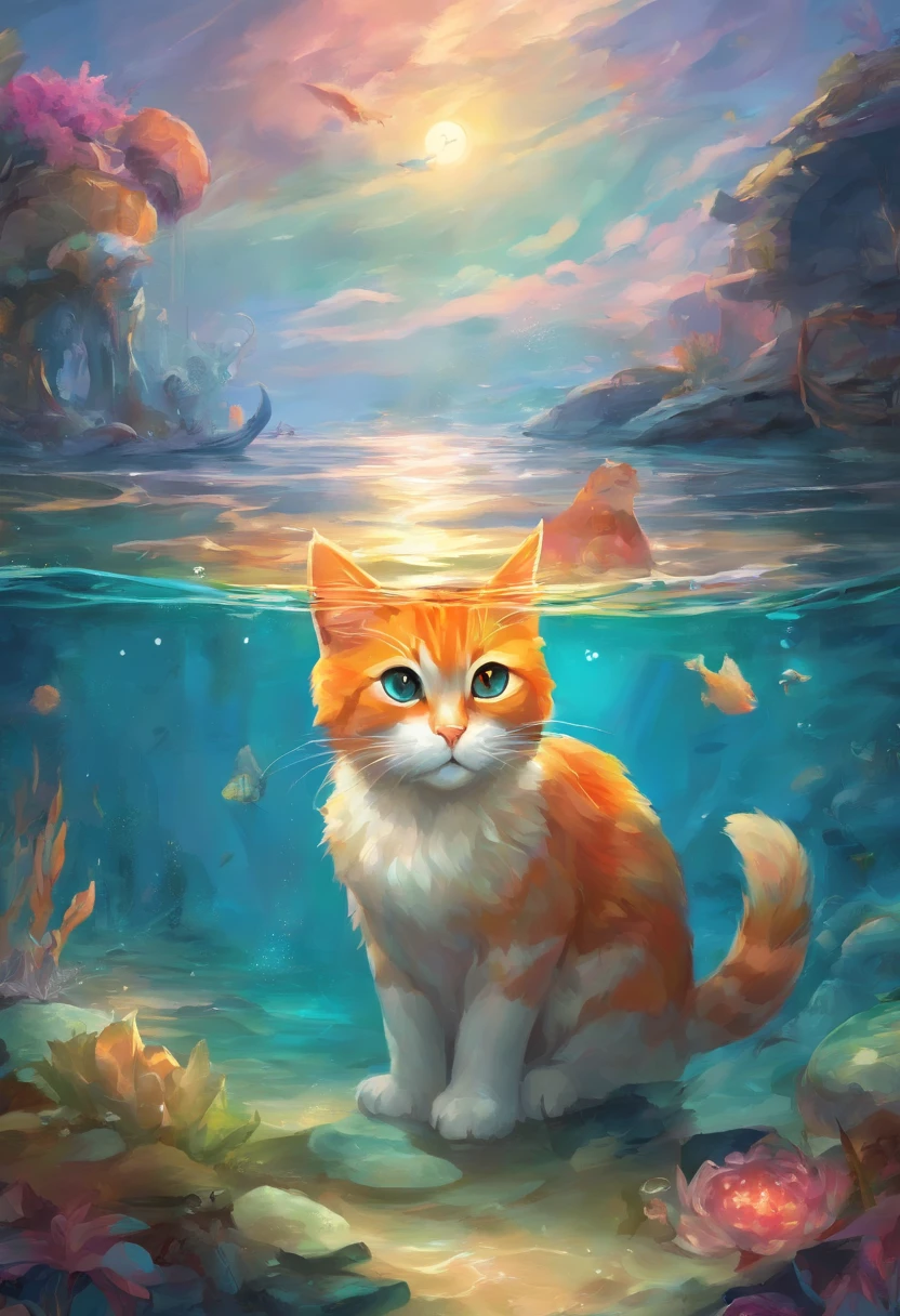There is one,There is a cute cat swimming face in the sea, Has a cute cat face, With turtle shell, Diving in the water,