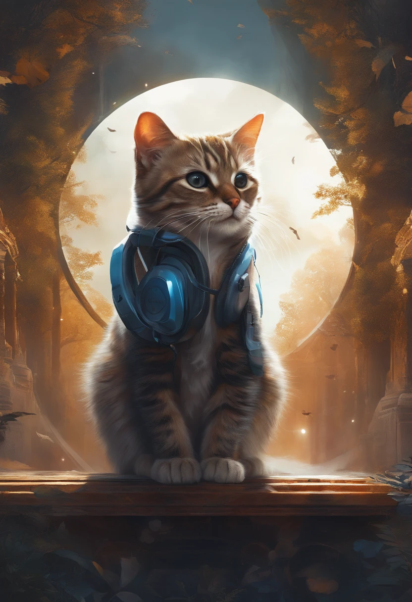 Perfect centering, a cute little cat, stand posture,Wear a student jacket, Wearing sunglasses, Wearing headphones, Standing position, Abstract beauty, Centered, Looking at the camera, Facing the camera, nearing perfection, Dynamic, Moonlight, Highly detailed, Digital painting, art stations, concept-art, smooth, Sharp focus, 8K, high definition resolution, illustration, Art by Carne Griffiths and Wadim Kashin, White background