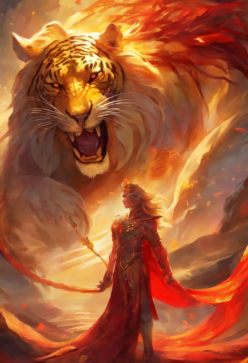 Nero, Escutural Body, Golden Lion Tiger background, Red Snake.