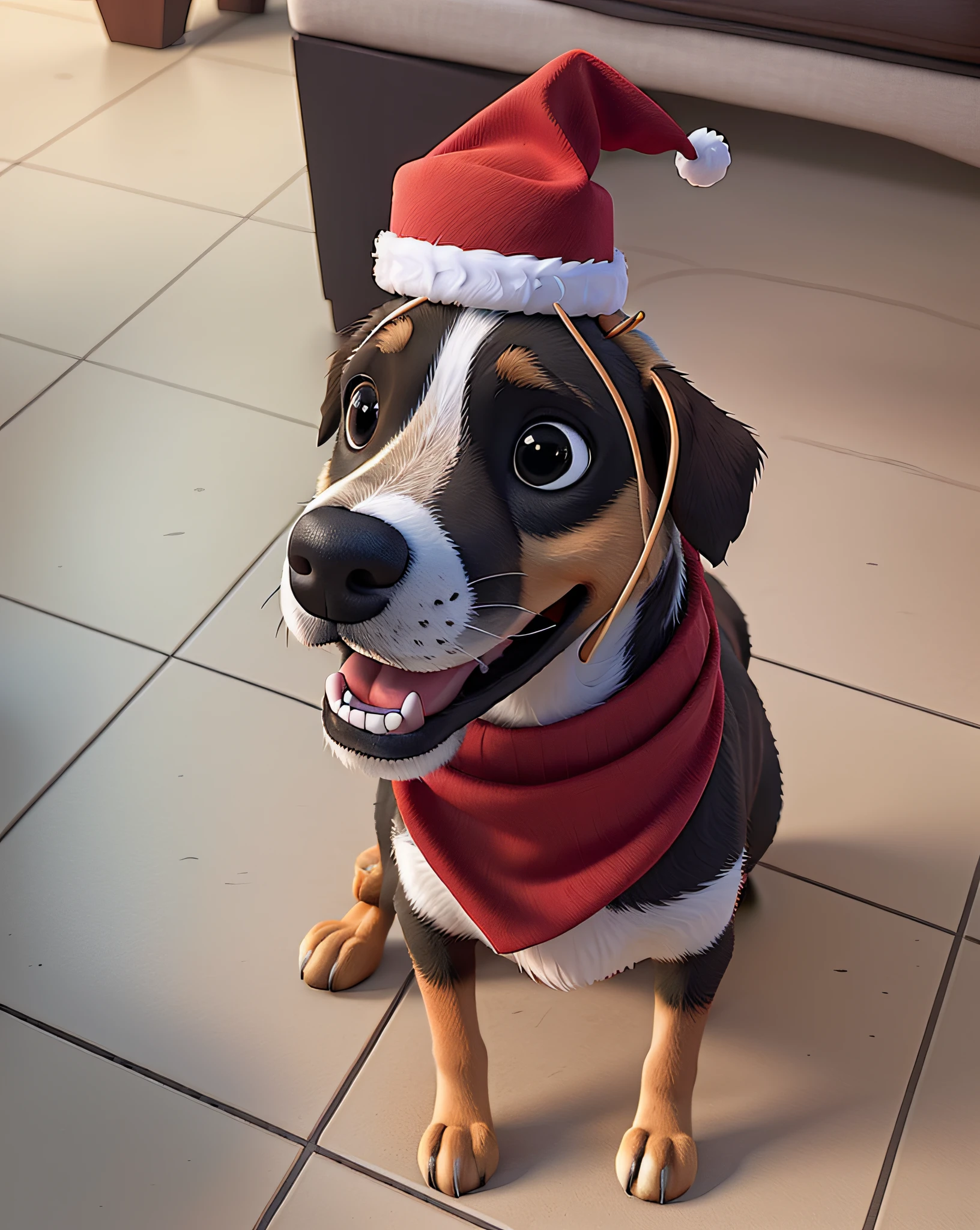 cachorro sentado com gorro de papai noel