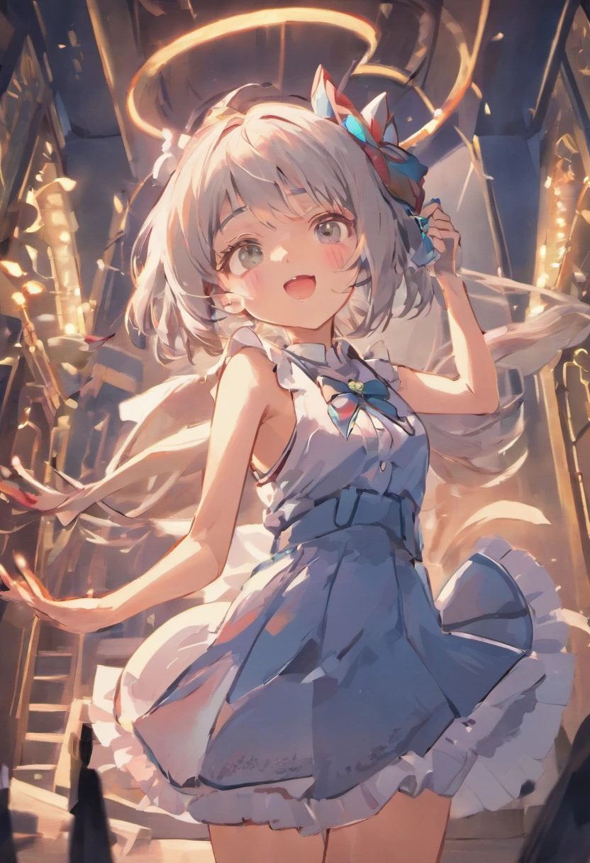 (16 nights in Saguia)), ((touhou project)), cosplay, 20-year-old woman, (((Gray hair)), ((Moderately spiked hair)), ((blue maid outfit)), ((White blouse)), middlebreast, (Light)))), (Pose))), (Photorealistic photo: 1.3), rim lit, (High detail skin:1.2), 8K Ultra HD, Digital SLR, High quality, high resolution, 4K, 8K, Bokeh, Absurdity, best ratio four fingers and a thumb, (Real:1.3), Cutest 1 girl, lots of knives