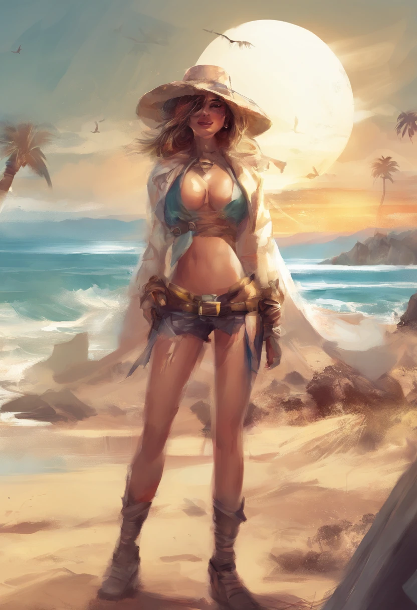 Chica sexy con escote en la playa