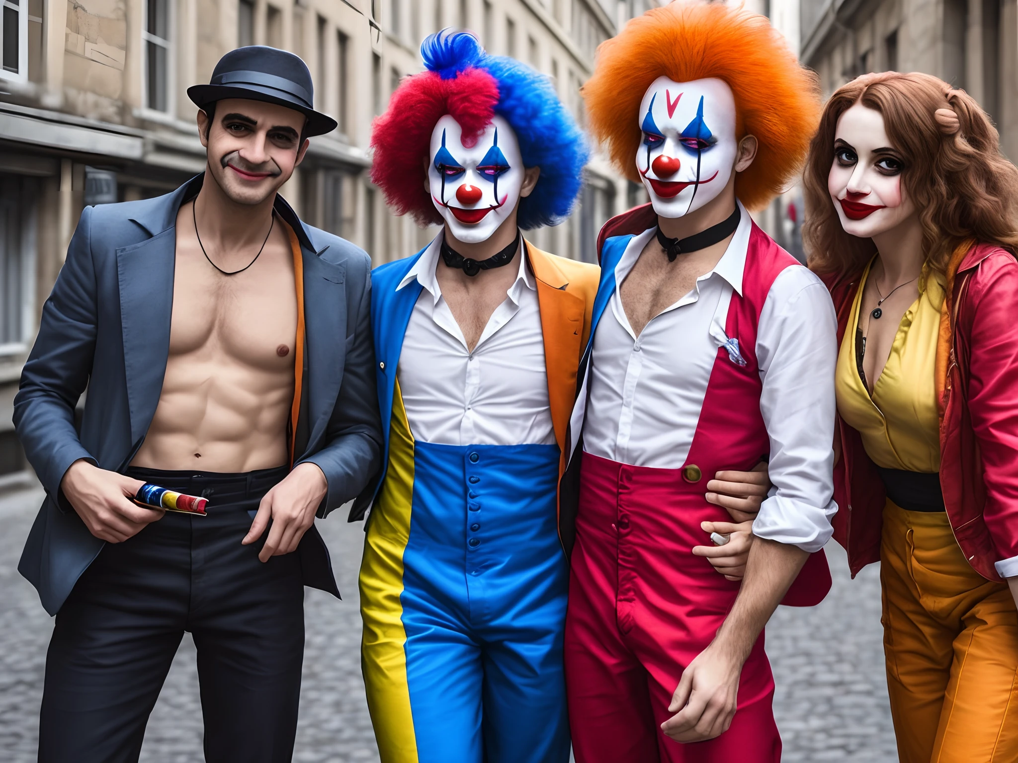 Tête de clown avec deux grosses mains sur les côtés