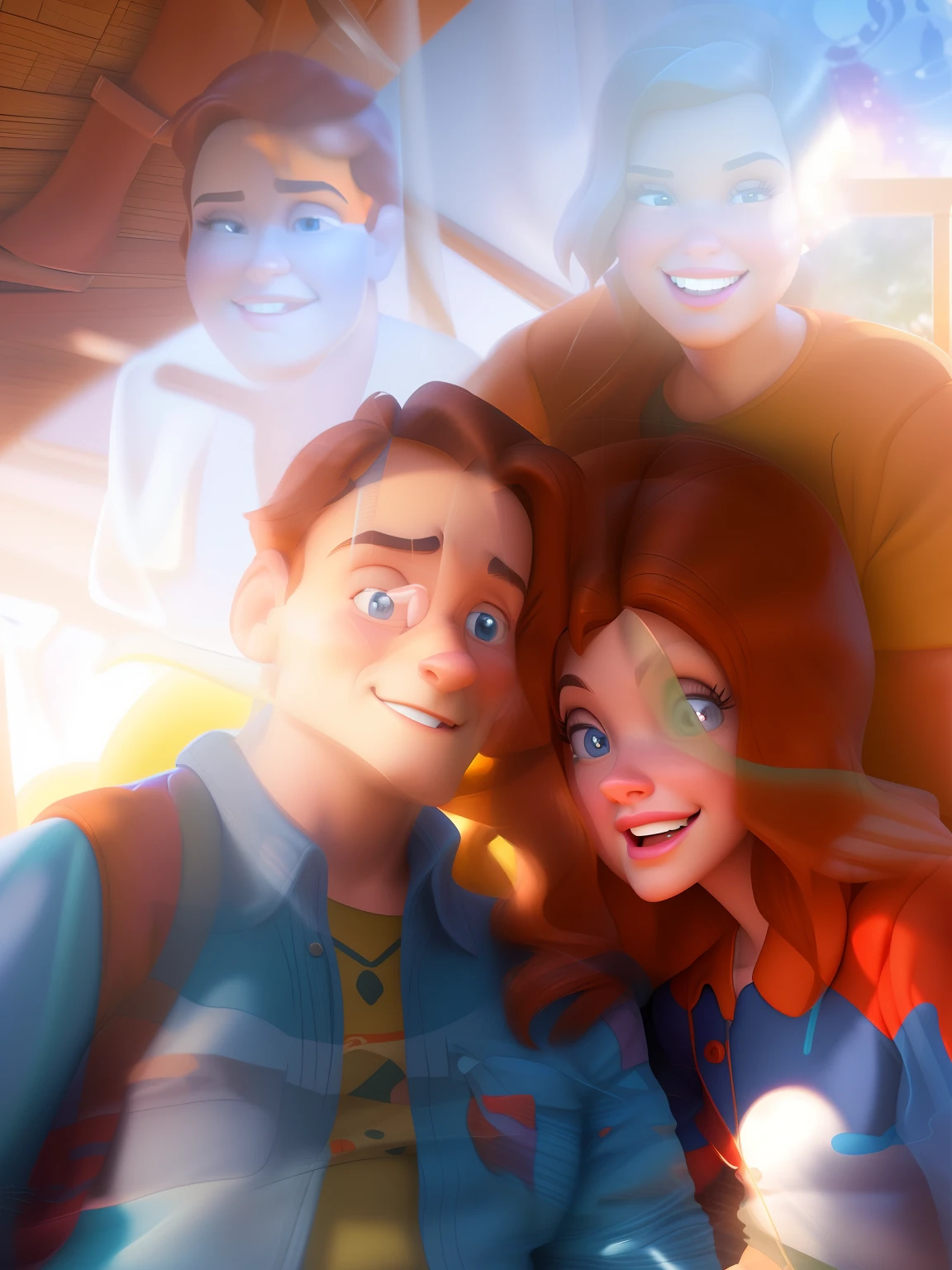 there is a man and a woman that are posing for a picture, pixar retrato 8 k foto, Disney fotorrealista, estilo pixar dos desenhos animados, retrato pixar, Pixar e Disney Estilo 3D, in style of disney animation, Estilo dos desenhos animados da Pixar, Disney Pixar Estilo 3D, close - retrato facial de cima, no estilo da Disney Pixar, Pixar Arte 3D, estilo de arte realista