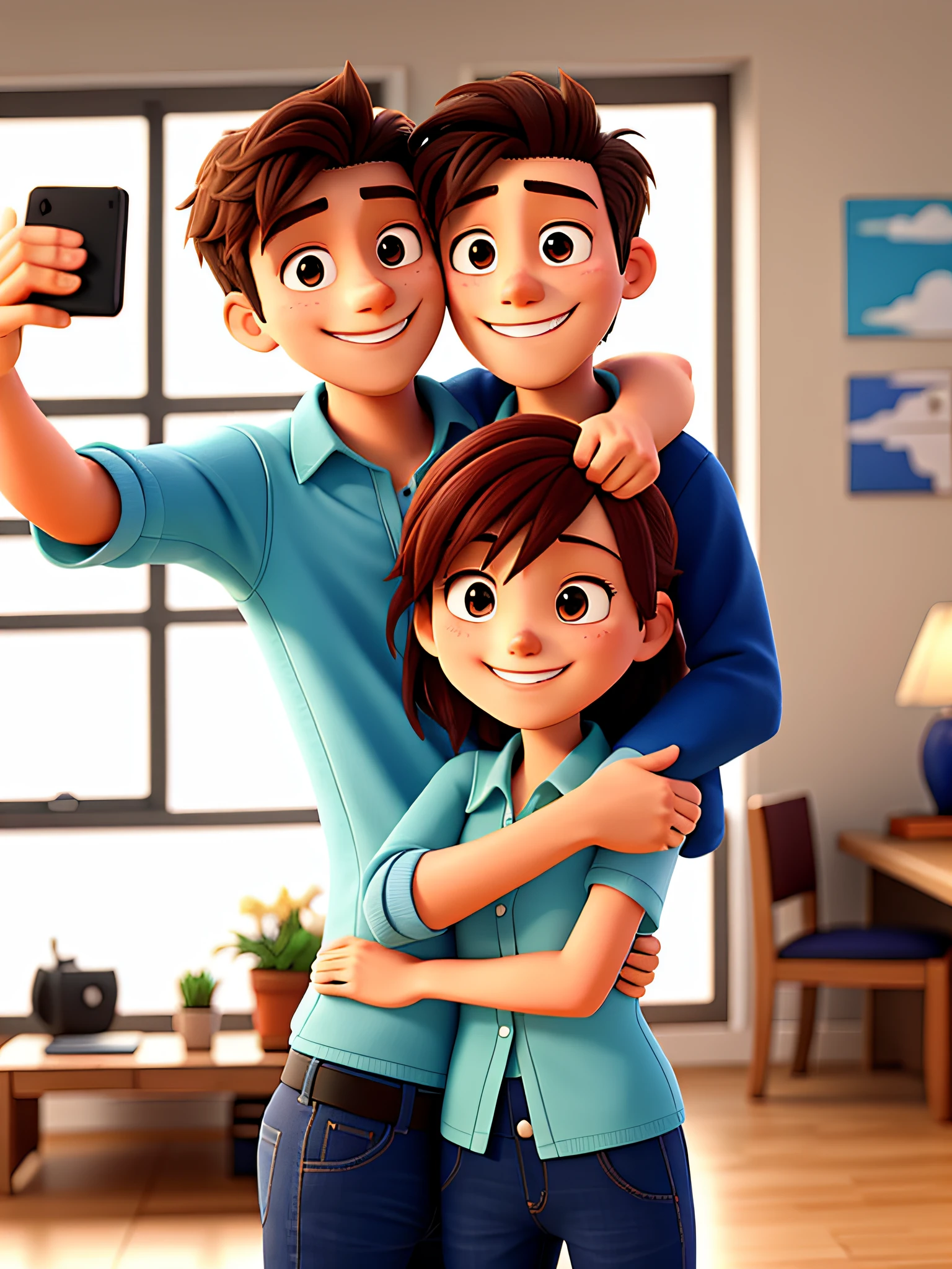Hugging couple smiling at a selfi