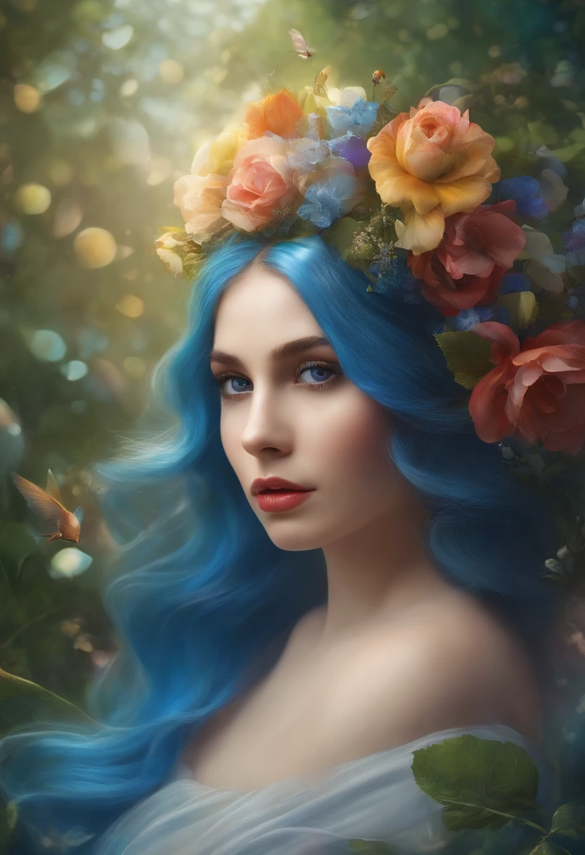 (Precisar)), ((tmasterpiece)), (um detalhado),Rainbow Fairy,blue sky and white cloud background,Rainbow Detail,Blue sky rainbow,ethereal rainbows,simple composition,anatomia correta,Sonhos surreais,Estilo de fantasia de arte surrealista,Epic digital fantasy art style