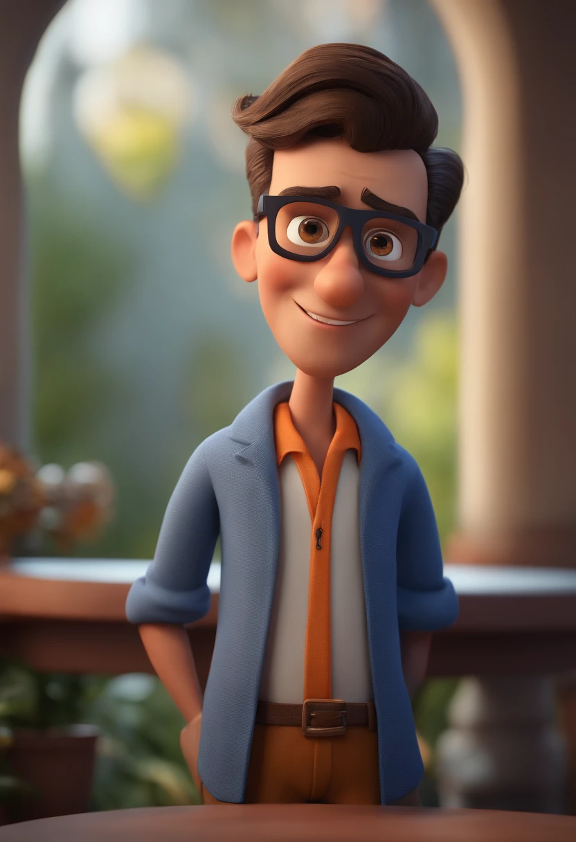 Cartoon character of a man with black glasses and a blue shirt, animation character, Caractere estilizado, animation style rendering, 3D estilizado, Arnold Maya render, 3 d render stylized, toon render keyshot, Personagem 3D, Personagem 3D, 3d rendering stylized, 3 d character render, personagem de desenho animado, Personagem de close up, Pose de personagem, (Estilo Pixar) (master part:1.2) (Bokeh) (best quality) (pele detalhada) (textura detalhada) (8k) (argila) (Cinematic lighting) (foco nítido