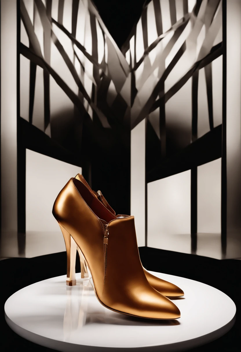 Attractive design on a black product display background, Leave an empty space，So that I can insert an image of the shoe later. The background should exude elegance and sophistication, Enhance the visual appeal of the shoes I will place in the image. You are free to use the lighting, textured, and composition to create a luxurious atmosphere，Once added，The shoe will be the center focus.