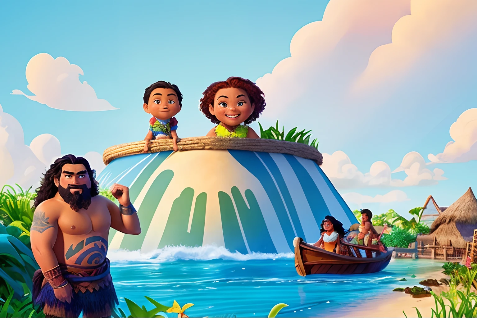 A Disney Pixar-inspired movie poster with title moana. Thre old brothers, with white skin, in a farm. The scene should be in the distinct digital art style of Pixar, with a focus on character expressions, vibrant colors, and detailed textures that are characteristic of their animations.