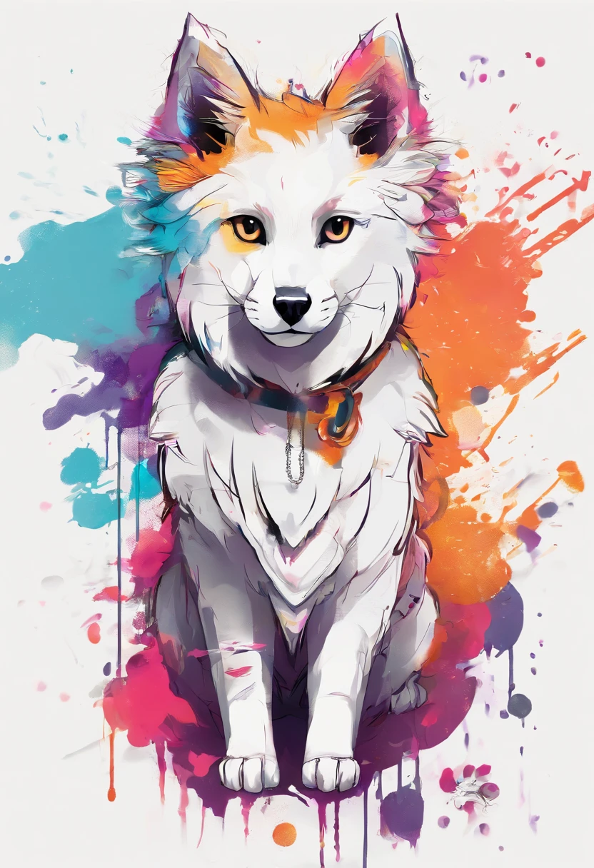 Splash Art, Shetland Shetland Shepherd Cat, ((White background)), piercing eyes, Epic Instagram, art  stations, Colored paint splash pattern, outlines, Super meticulous，detail intricate , illusion engine, Fantastical, intricately details, Splash screen, Complementary color scheme,