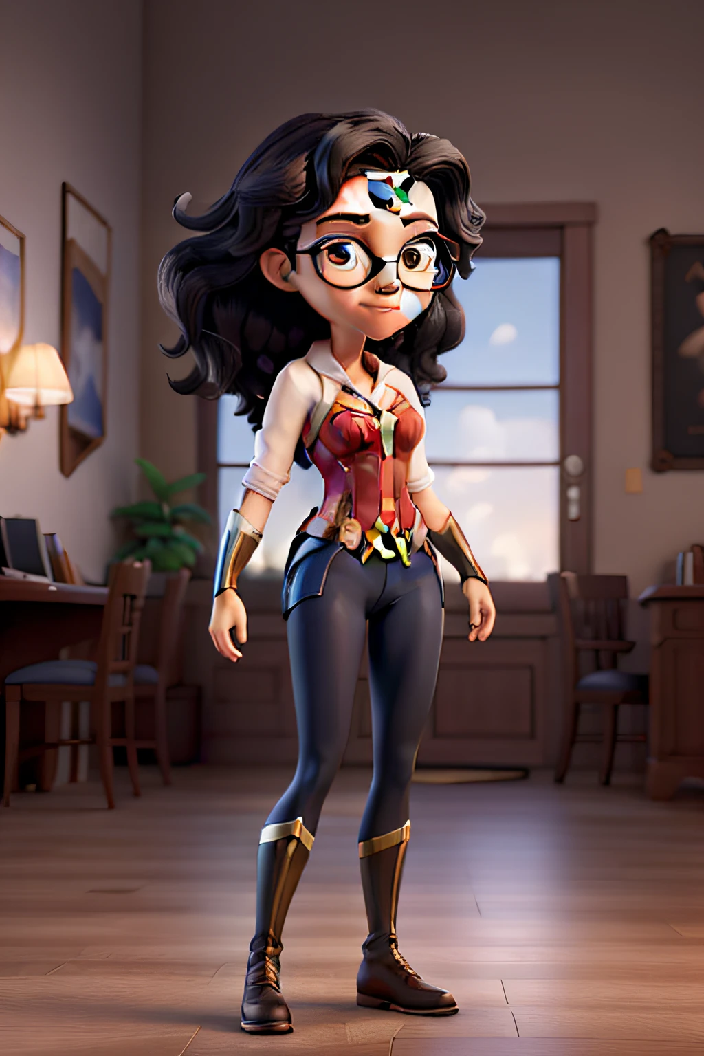 A Black Haired Woman Long Glasses Wonder Woman Style, alta qualidade, melhor qualidade