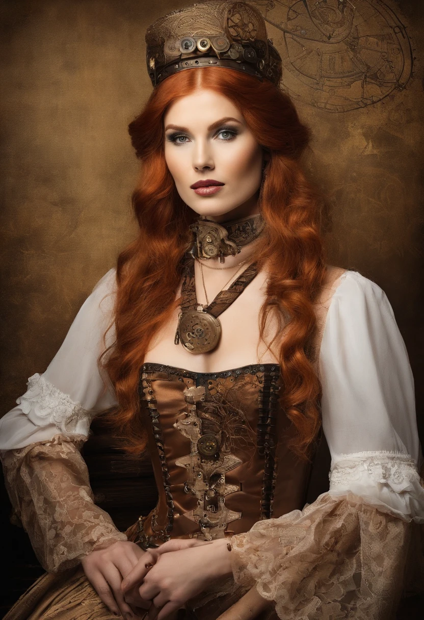 girl,redheadwear,long whitr hair,long skirt