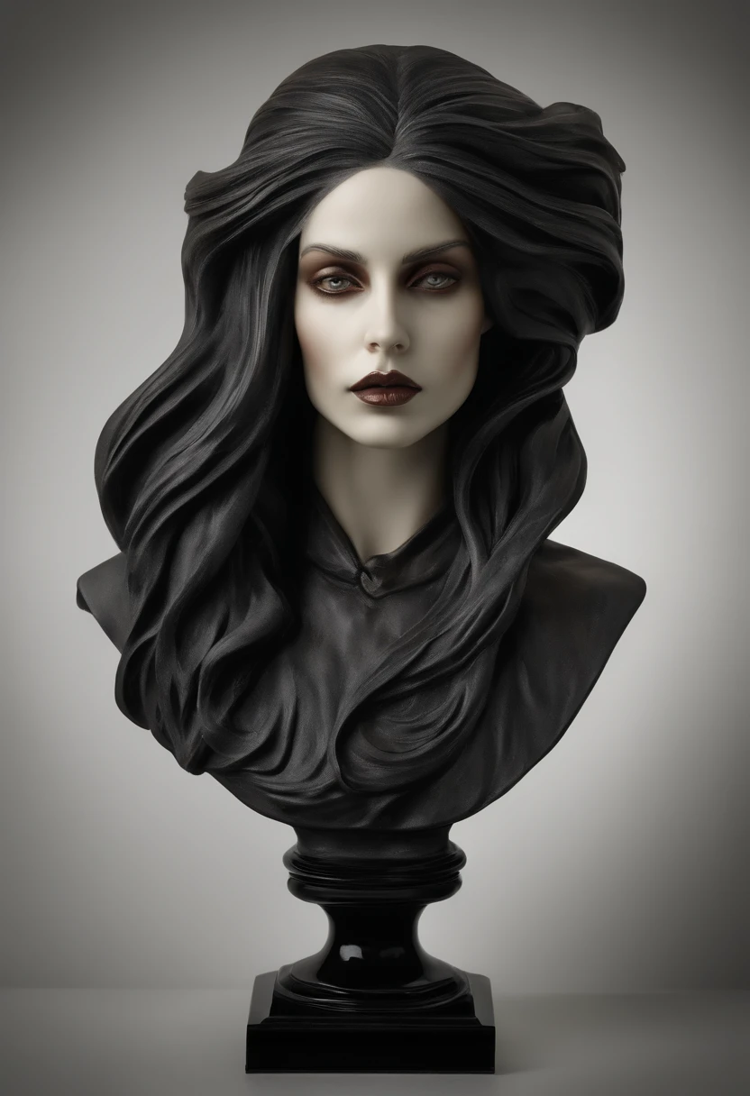 Bust of a long-haired girl,distorted portraiture,a surrealist sculpture,gothic dark and moody tones