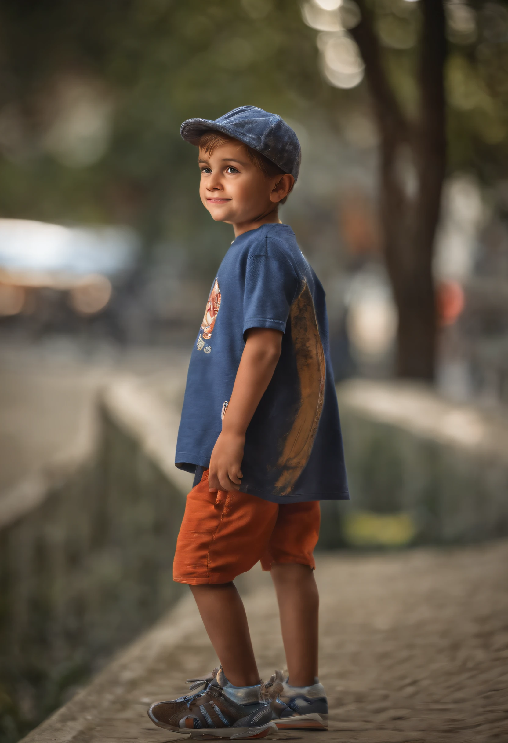 A happy cute boy standing short hair with dark blue cap , vestindo uma camisa azul , , fundo branco, barnet, Tom, Estilo Pixar, ........3d, desenhos animados, rosto detalhado, asymmetrical 16k