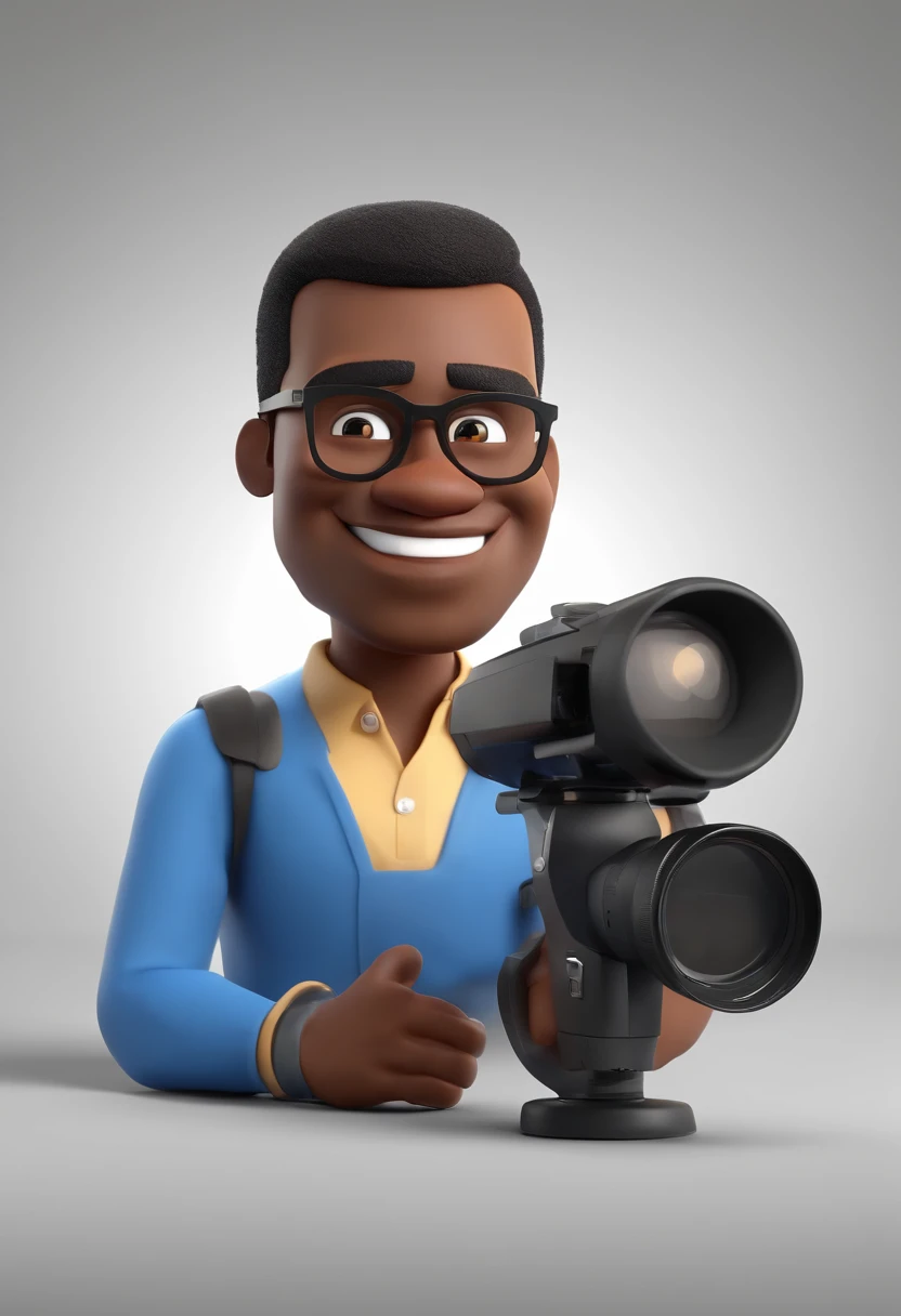 Cartoon character of a black man wearing black glasses and a blue shirt, um personagem animado, Caractere estilizado, animation style rendering, 3D estilizado, Arnold Maya render, 3 d render stylized, toon render keyshot, Personagem 3D, Personagem 3D, 3d rendering stylized, 3 d character render, personagem de desenho animado, Personagem de close up, Pose de personagem, (Estilo Pixar) (master part:1.2) (Bokeh) (best quality) (pele detalhada) (textura detalhada) (8k) (argila) (Cinematic lighting) (foco nítido,Senta e vaza a parte superior do corpo