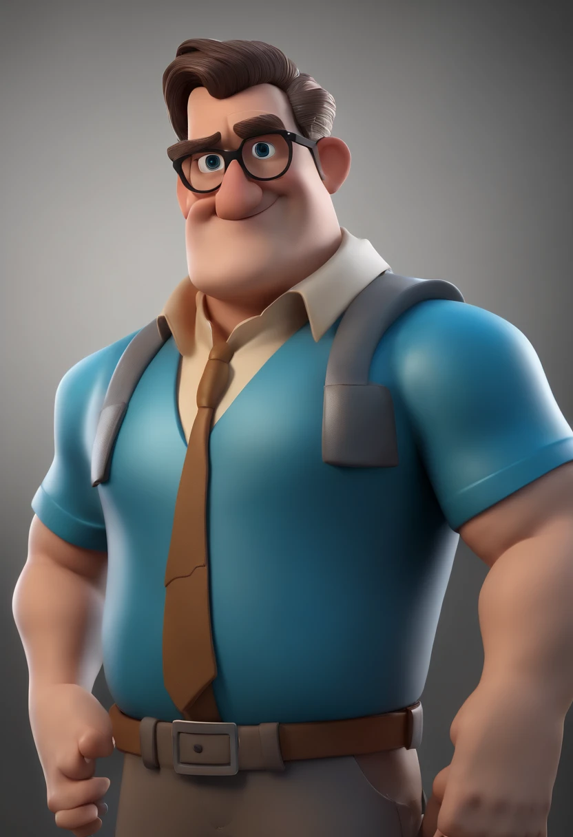 Cartoon character of a man with black glasses, cabelo cacheado marrom escuro e uma camisa azul, animation character, Caractere estilizado, animation style rendering, 3D estilizado, Arnold Maya render, 3 d render stylized, toon render keyshot, Personagem 3D, Personagem 3D, 3d rendering stylized, 3 d character render, personagem de desenho animado, Personagem de close up, Pose de personagem, (Estilo Pixar) (master part:1.2) (Bokeh) (best quality) (pele detalhada) (textura detalhada) (8k) (argila) (Cinematic lighting) (foco nítido