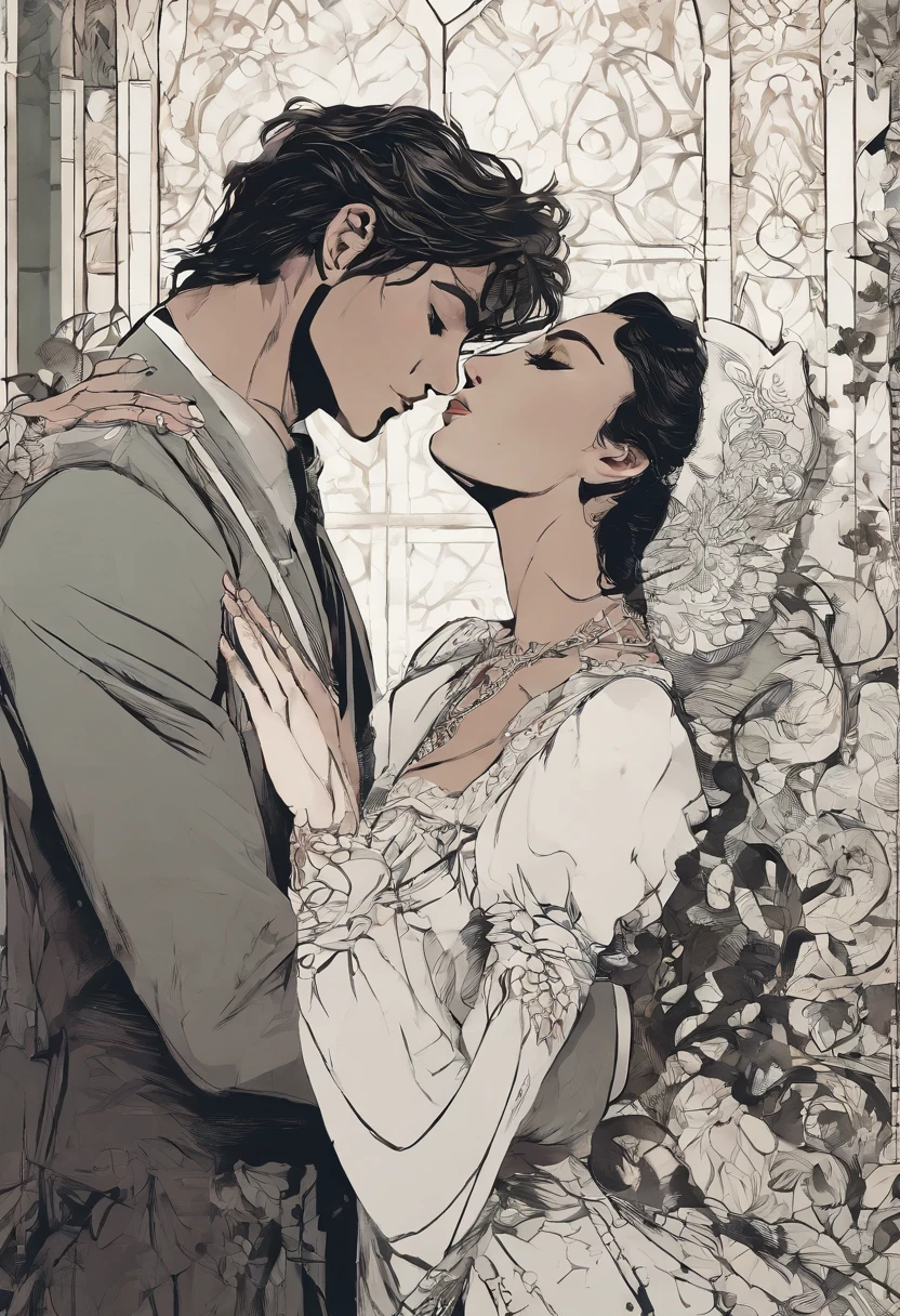 master part, best quality, .RAW, analogue style, Um retrato impressionante de um casal profundamente apaixonado em um quarto escuro com luz indireta. The man is Richard, and he's tall, forte, White skin, e bonito, stubble, with her messy wavy brown short hair, olhos verde-castanhos, e tem cerca de 30 anos, Callum Kerr, Male facial features .The woman is Julianne, delicado com cabelo liso preto, slightly Asian brown eyes, small freckles on the nose and cheeks and full lips, por volta dos 30 anos, Scarlett Ohara: perfectly detailed facial features. The couple is embracing passionately. Create a realistic masterpiece illustration with intricate details capturing your love and emotions. Wear contemporary clothing, e garantir que a arte seja altamente detalhada.  Por favor, Pay close attention to detail, como os destaques e sombras no rosto e no cabelo, para criar uma imagem realista e realista. Try different lighting techniques to improve the mood and atmosphere of the portrait. The final product should be a masterpiece that captures the essence and beauty of the couple, ((pele altamente detalhada, detalhes da pele)), foco nítido, volumetric fog, 8k UHD, DSLR, alta qualidade, filmic grain, Fujifilm XT3