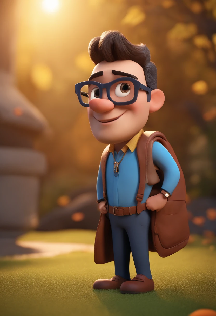 Cartoon character of a man with black glasses and a blue shirt, animation character, Caractere estilizado, animation style rendering, 3D estilizado, Arnold Maya render, 3 d render stylized, toon render keyshot, Personagem 3D, Personagem 3D, 3d rendering stylized, 3 d character render, personagem de desenho animado, Personagem de close up, Pose de personagem,  (Estilo Pixar) (master part:1.2) (Bokeh) (best quality) (pele detalhada) (textura detalhada) (8k) (argila) (Cinematic lighting) (foco nítido