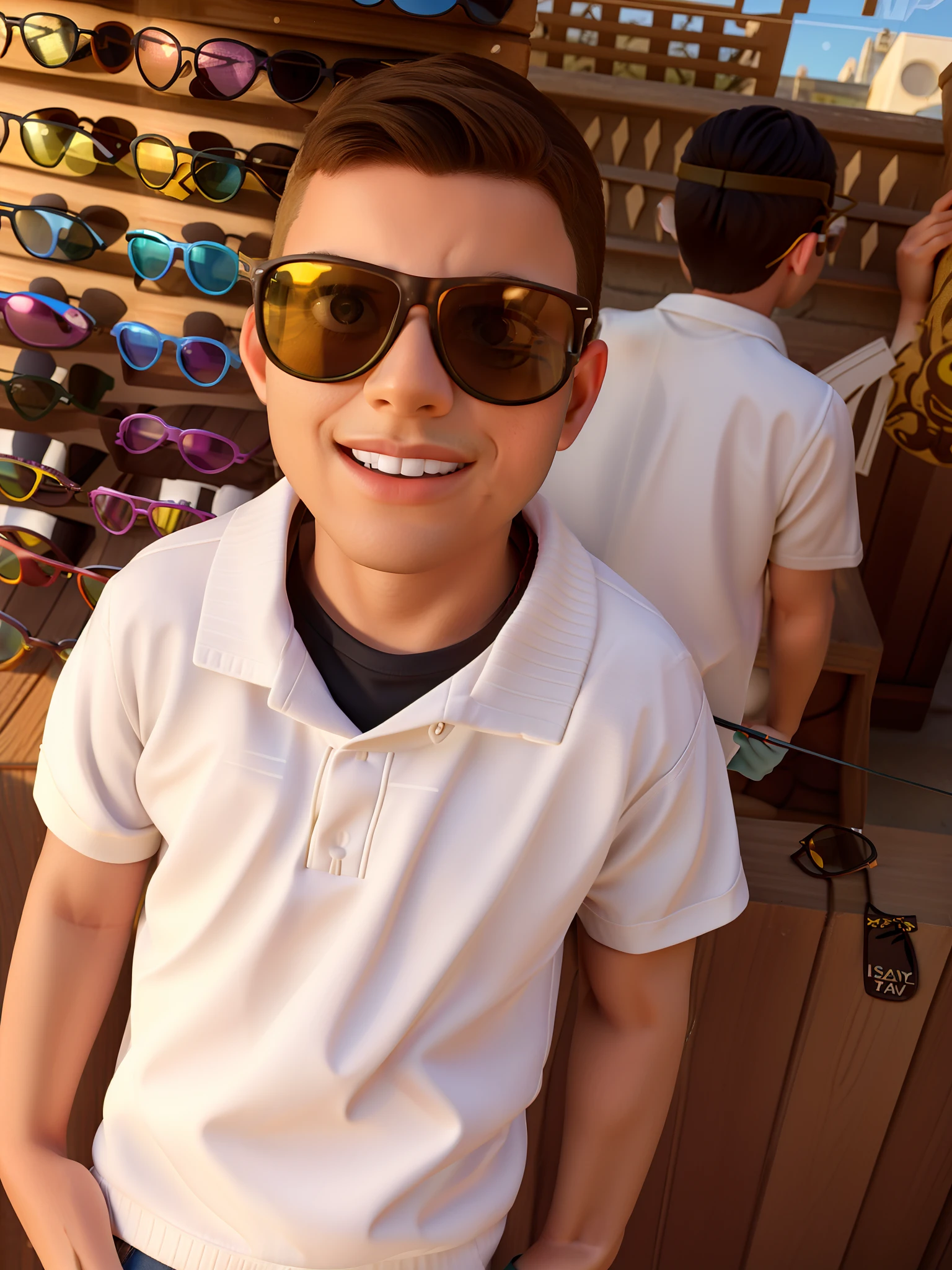 Boy wearing sunglasses in front of a wall of glasses, with sun glasses, wearing cool sunglasses, in sunglasses, with sunglasses, wearing shades, sunglasses on, wearing versace sunglasses, wearing sunglasses, wearing oakley sunglasses, Riyahd Cassiem, sun glasses, taken in the early 2020s, cabrito, sun glasses, ao sol, Toneladas