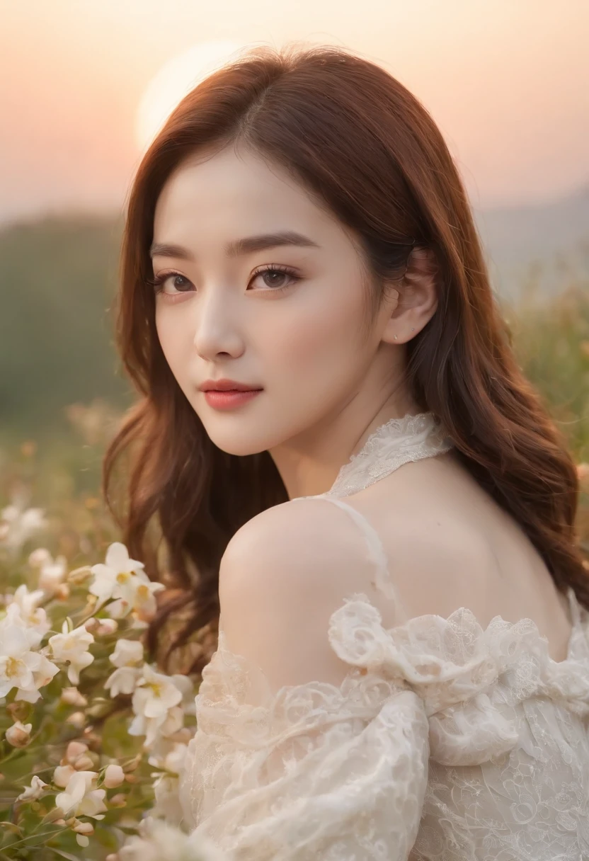 ((Best quality)) , ((Masterpiece)) , (Detailed) ,Arafi's woman sits in a field of flowers，The background is blue sky, bae suzy, song hye - kyo, Shin Jinying, jaeyeon nam, hwang se - on, Choi Hyun-hwa, Lee Ji-eun, lee ji eun, beautiful Korean women, jia, dilraba dilmurat, cute korean actress， at twilight, equirectangular 360, Graphic novel, shameless, vanitas, Short Lighting, selective focus, Agfacolor, Simplified style, movie concept art, sharp and clear focus, Attractive sapphire eyes, most beautiful artwork in the world, High quality, 8K resolution