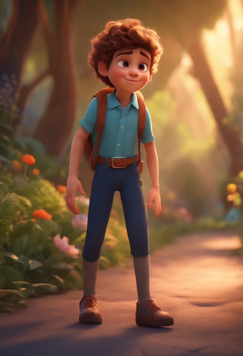 Image of a boy for a story in a YouTube video in Pixar format, He's the allabester, He's the class leader, He's outgoing, Playful and gets up for a lot of things, cabelo curto