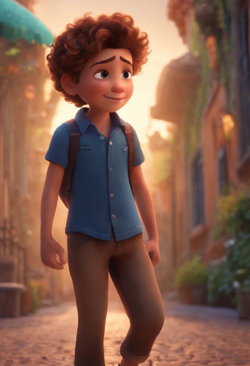 Image of a boy for a story in a YouTube video in Pixar format, He's the allabester, He's the class leader, He's outgoing, Playful and gets up for a lot of things, cabelo curto