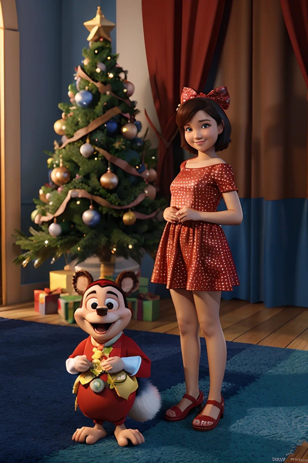 Imagem em 3D pixar estilo Disney do natal em familia