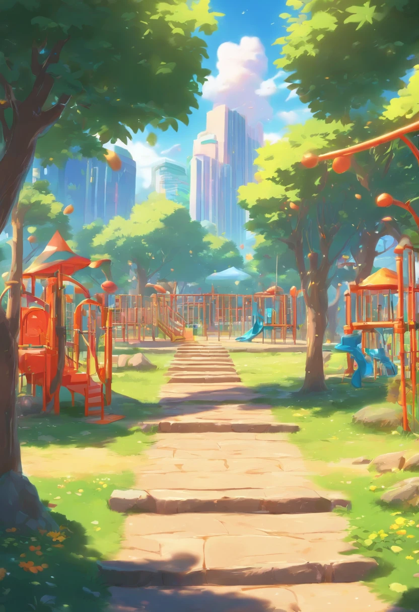 classic looneytune style cartoon playground park setting for a background animated video