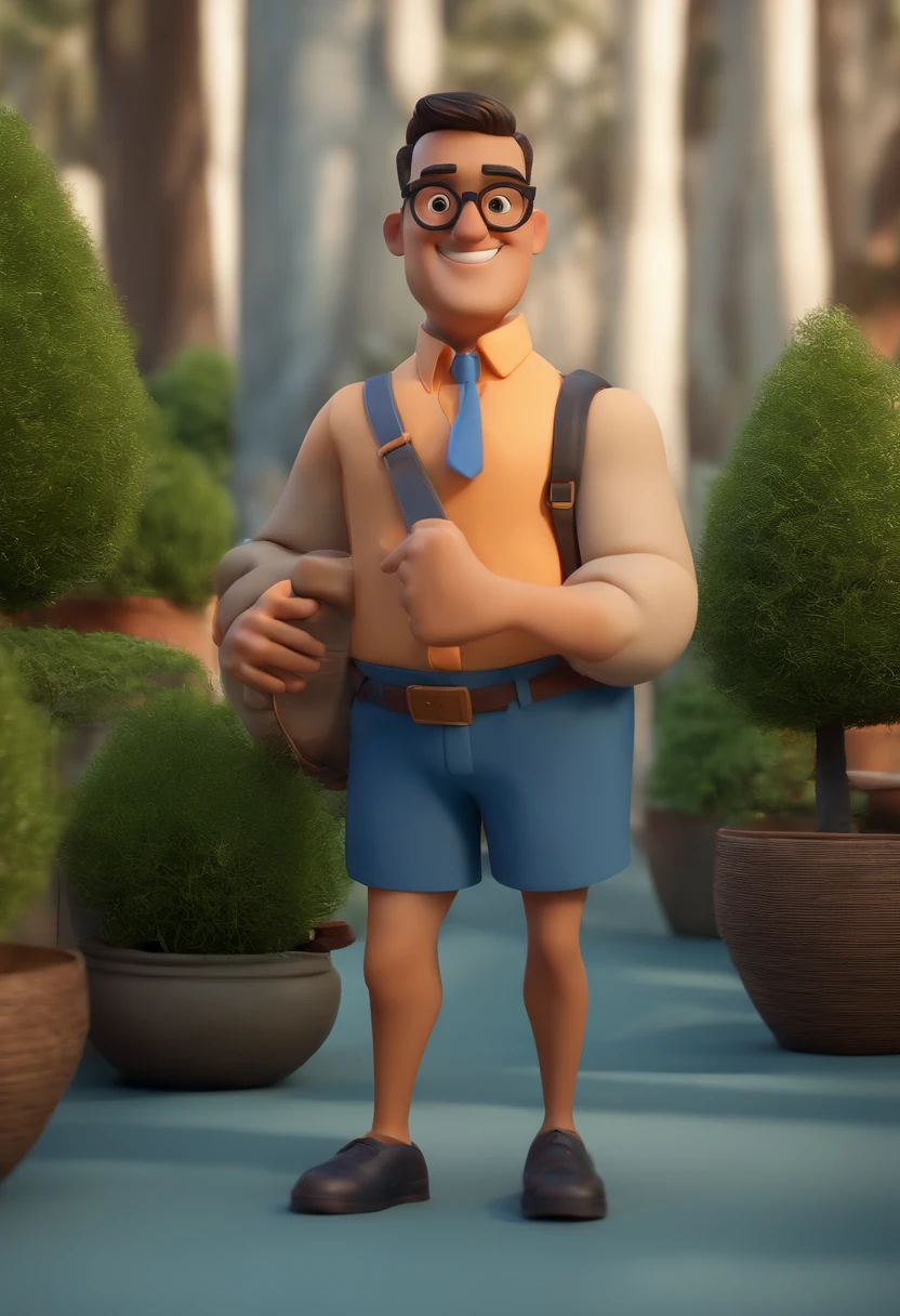 Cartoon character of a man wearing black glasses and a blue shirt, um personagem animado, Caractere estilizado, animation style rendering, 3D estilizado, Arnold Maya render, 3 d render stylized, toon render keyshot, Personagem 3D, Personagem 3D, 3d rendering stylized, 3 d character render, personagem de desenho animado, Personagem de close up, Pose de personagem, (Estilo Pixar) (master part:1.2) (Bokeh) (best quality) (pele detalhada) (textura detalhada) (8k) (argila) (Cinematic lighting) (foco nítido,Senta e vaza a parte superior do corpo