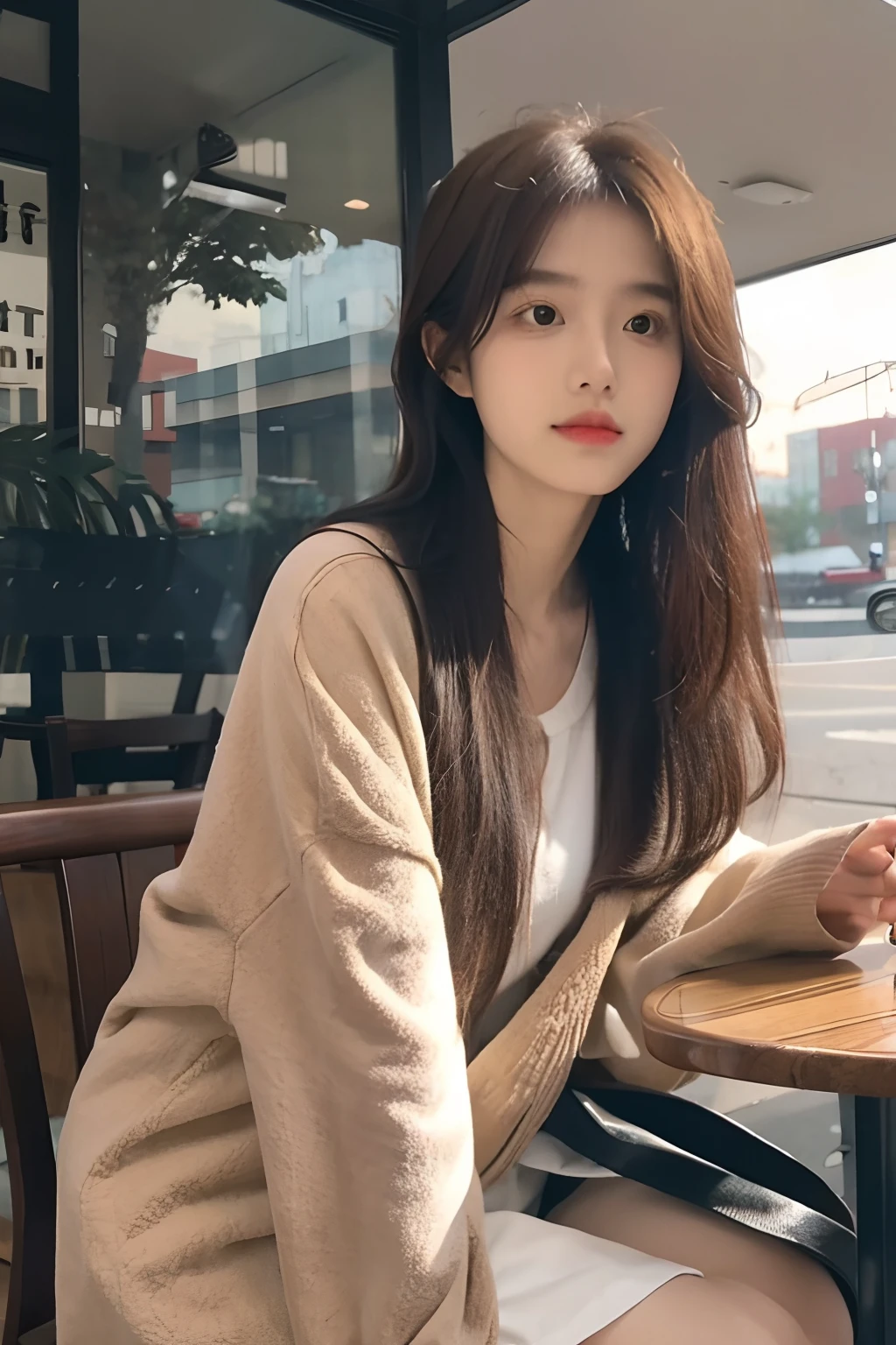 One long hair Girl ,bust,On a peaceful afternoon,coffeehouse