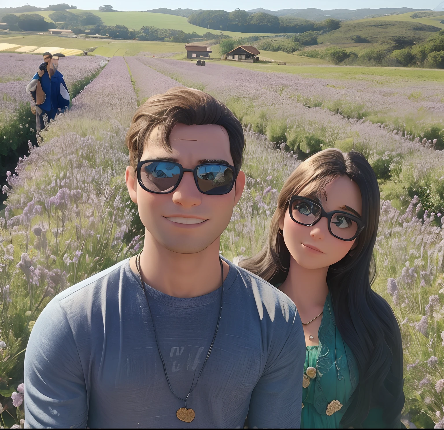Mulher e homem, On the backdrop of flowers, alta qualidade