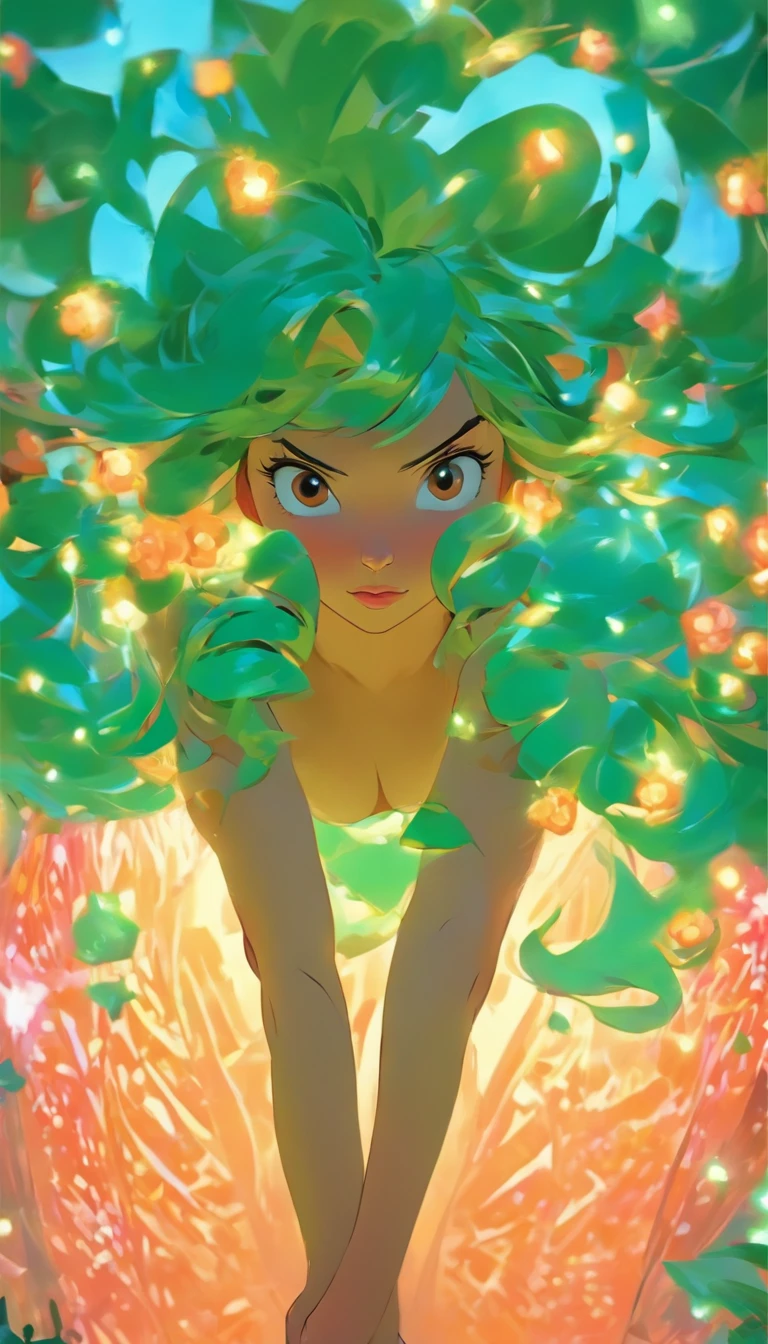 Arte hiperrealista de personagens femininas por David Hockney e Alphonse Mucha, arte de fantasia, Arte realista, dynamic  lighting, art-station, volumeric lighting, Rostos altamente detalhados, 8 mil,Full HD, Concedido,, 1girl, No escuro, sombra profunda, discreto, Cowboy baleado, (Traje Oficial: 1.4), Cabelos compridos, cana, cabelo com luzes pretas