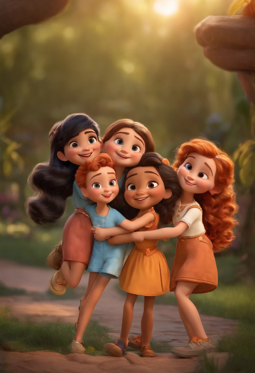 three best friends having fun, high quality images and details, maintain the standard of clothes, Disney Pixar model, copy features of the characters' faces