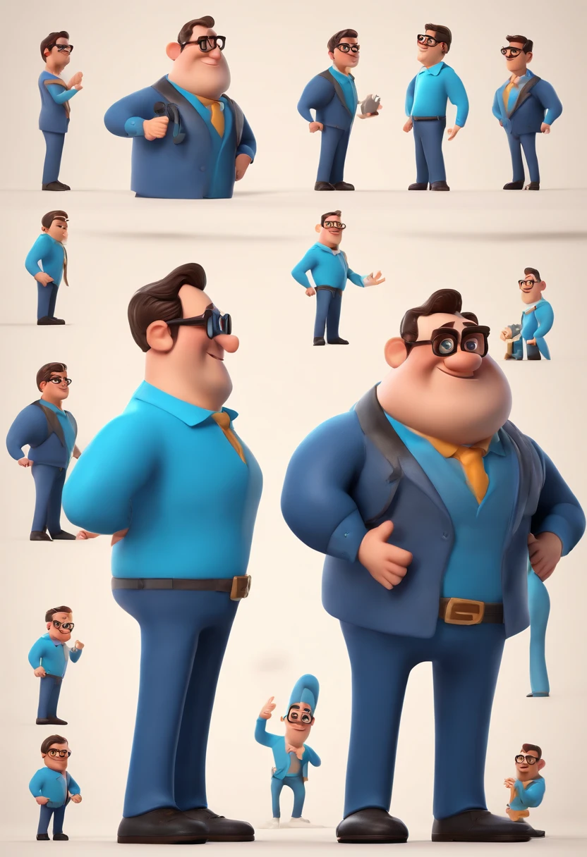Cartoon character of a man with black glasses and a blue shirt, animation character, Caractere estilizado, animation style rendering, 3D estilizado, Arnold Maya render, 3 d render stylized, toon render keyshot, Personagem 3D, Personagem 3D, 3d rendering stylized, 3 d character render, personagem de desenho animado, Personagem de close up, Pose de personagem, (Estilo Pixar) (master part:1.2) (Bokeh) (best quality) (pele detalhada) (textura detalhada) (8k) (argila) (Cinematic lighting) (foco nítido